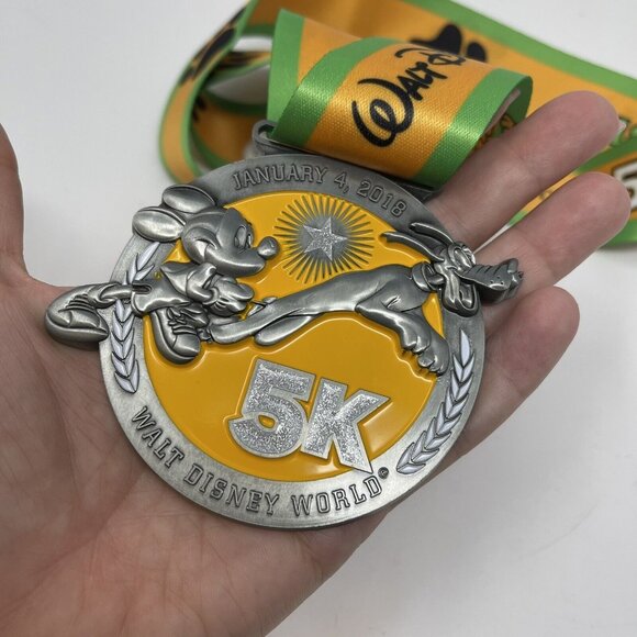 RunDisney 5K Medal Pluto & Mickey Finishers Award and Disney Lanyard - Picture 1 of 5